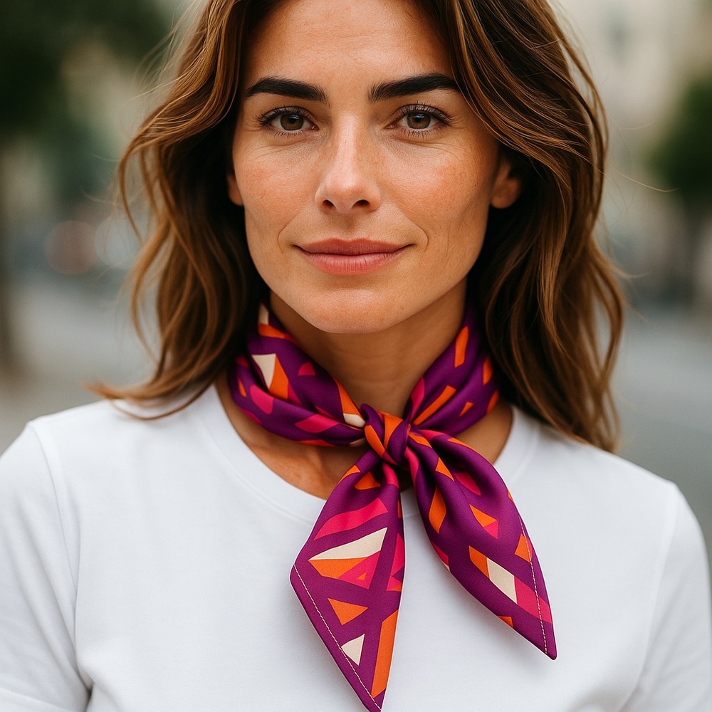 NWT SILKLETTE Intersections 100% Fine Silk Kerchief Scarf ORANGE/MAGENTA/WHITE